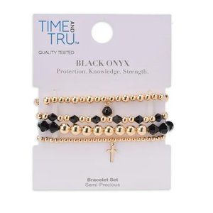 NWT Black Onyx Protection Knowledge Strength 4-Piece Semi-Precious Bracelet Set